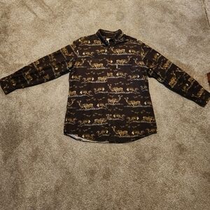 Woolrich Button Up Long Sleeve Shirt Mens Size M Chocolate Brown Deer Print